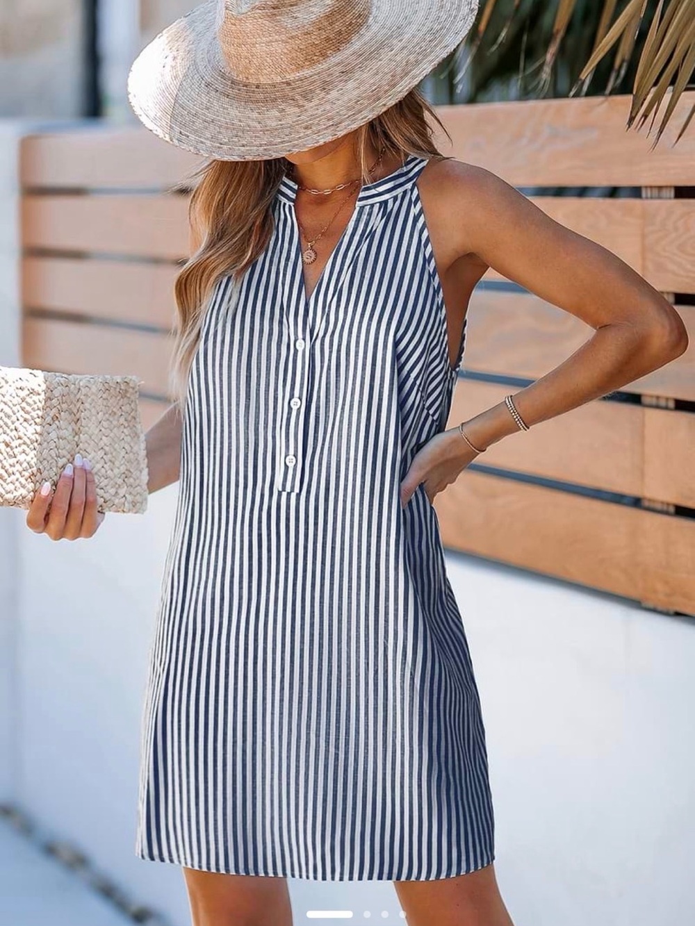 Cupshe Small Navy and White Striped Sleeveless V-Neck Coverup Dress